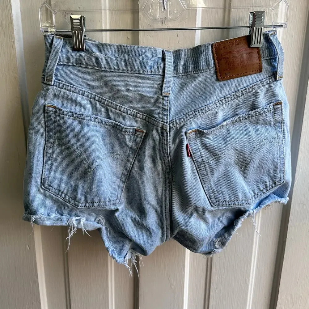 Levi’s 501 High Rise Cutoff Denim Shorts | Light Wash | W26 - Picture 3 of 10